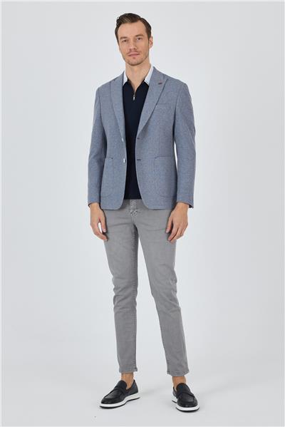 İndigo Örme Kılıç Yaka Malzemesiz Pamuklu 6 Drop Slim Fit Ceket 1002250114