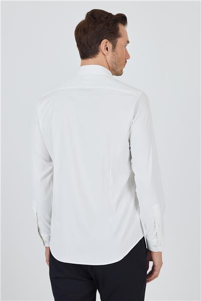 Ekru Yarım İtalyan Yaka Cepsiz Gabardin Uzun Kol Slim Fit Esnek Gömlek 1004250235