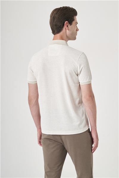Ekru-Kahverengi Örme Polo Yaka Kısa Kol Cepli Comfort Fit Pamuklu Tişört 1011260161
