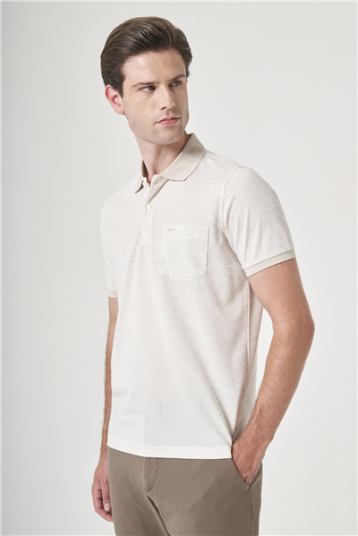 Ekru-Kahverengi Örme Polo Yaka Kısa Kol Cepli Comfort Fit Pamuklu Tişört 1011260161