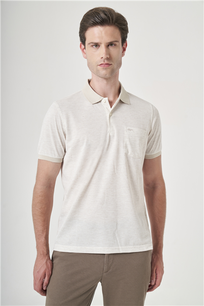 Ekru-Kahverengi Örme Polo Yaka Kısa Kol Cepli Comfort Fit Pamuklu Tişört 1011260161
