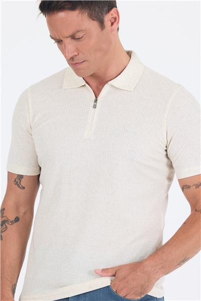 Ekru Kısa Kol Düz Suprem Polo Yaka Cepsiz Pamuklu Casual Slim Fit Tişört 1011250162_609