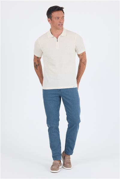 Ekru Kısa Kol Düz Suprem Polo Yaka Cepsiz Pamuklu Casual Slim Fit Tişört 1011250162_609