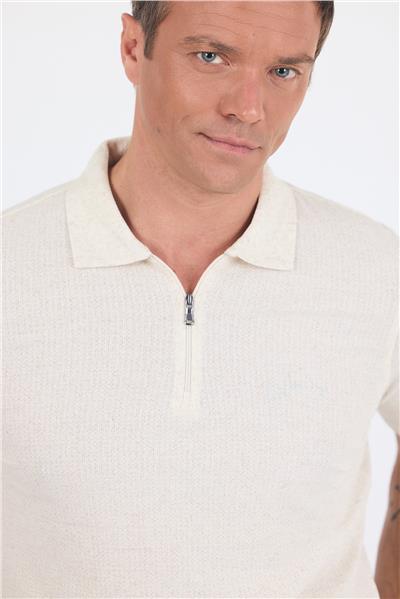 Ekru Kısa Kol Düz Suprem Polo Yaka Cepsiz Pamuklu Casual Slim Fit Tişört 1011250162_609