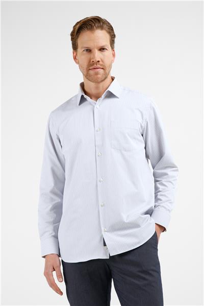 Ekru-Siyah Çizgili Desen Sert Yaka Uzun Kol Cepli Comfort Fit Pamuklu Gömlek 1004255276