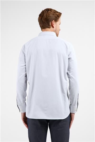 Ekru-Siyah Çizgili Desen Sert Yaka Uzun Kol Cepli Comfort Fit Pamuklu Gömlek 1004255276