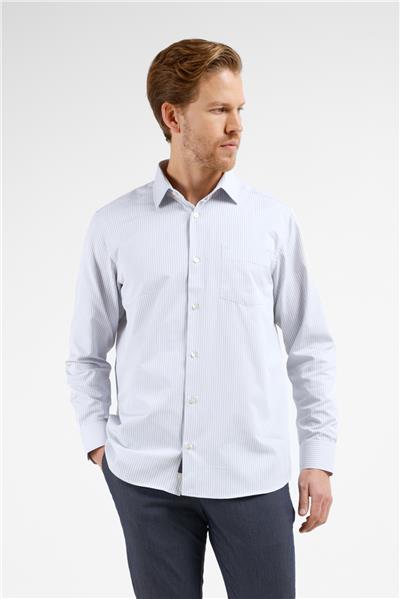 Ekru-Siyah Çizgili Desen Sert Yaka Uzun Kol Cepli Comfort Fit Pamuklu Gömlek 1004255276