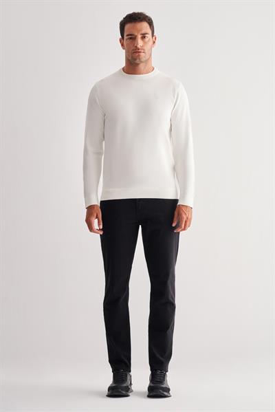 Ekru Uzun Kol Bisiklet Yaka Cepsiz  Slim Fit  Triko 1012255151