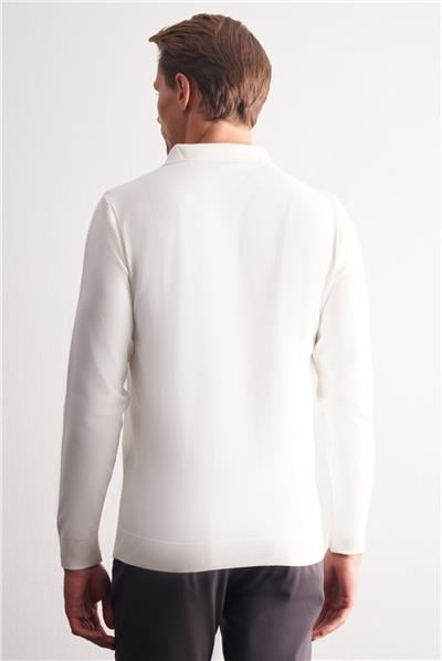 Ekru Uzun Kol Fermuarlı Yaka Cepsiz  Slim Fit  Triko 1012255150
