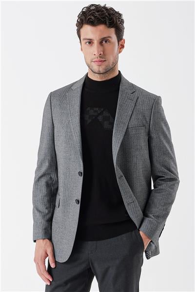 Lacivert Flannel Mono Yaka Tek Yırtmaç 6 Drop Comfort Fit Rahat Kesim Klasik Ceket 1002235130