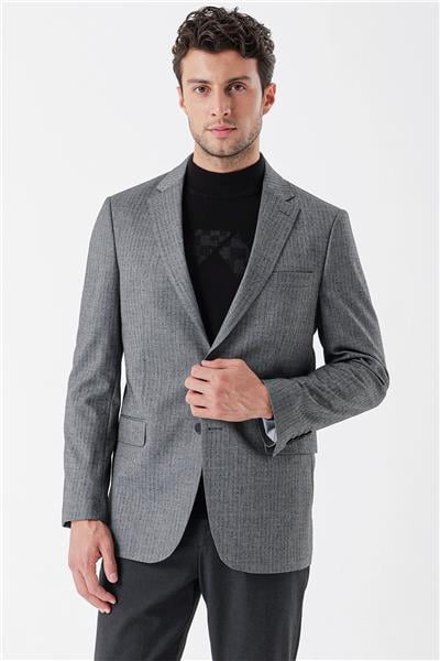 Lacivert Flannel Mono Yaka Tek Yırtmaç 6 Drop Comfort Fit Rahat Kesim Klasik Ceket 1002235130