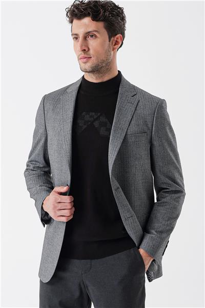 Lacivert Flannel Mono Yaka Tek Yırtmaç 6 Drop Comfort Fit Rahat Kesim Klasik Ceket 1002235130