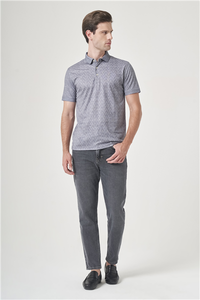 Füme-Beyaz Polo Yaka Kısa Kol Cepsiz Slim Fit Pamuklu Tişört 1011260159