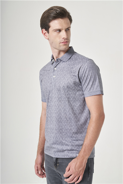 Füme-Beyaz Polo Yaka Kısa Kol Cepsiz Slim Fit Pamuklu Tişört 1011260159