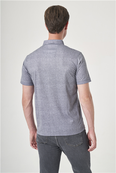 Füme-Beyaz Polo Yaka Kısa Kol Cepsiz Slim Fit Pamuklu Tişört 1011260159
