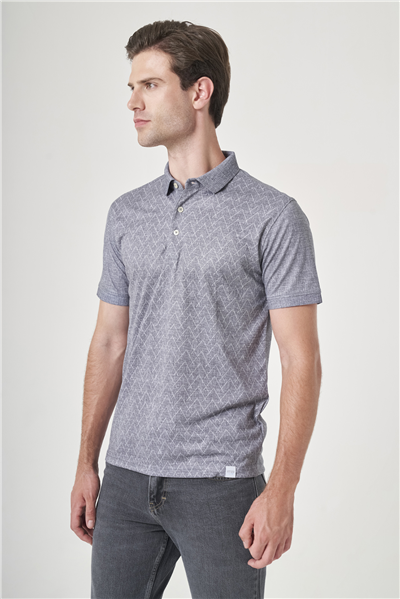 Füme-Beyaz Polo Yaka Kısa Kol Cepsiz Slim Fit Pamuklu Tişört 1011260159