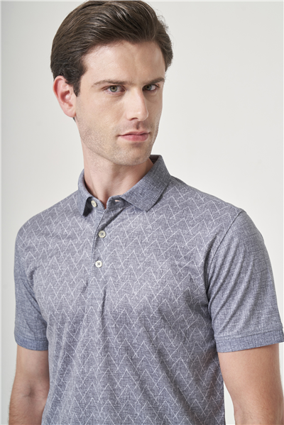 Füme-Beyaz Polo Yaka Kısa Kol Cepsiz Slim Fit Pamuklu Tişört 1011260159