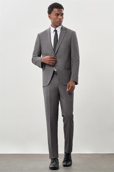 Füme Mono Yaka Çizgili 6 Drop Comfort Fit Tam Astar Esnek Takım Elbise 1001245160