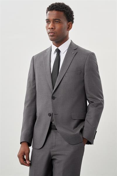 Füme Mono Yaka Çizgili 6 Drop Comfort Fit Tam Astar Esnek Takım Elbise 1001245160