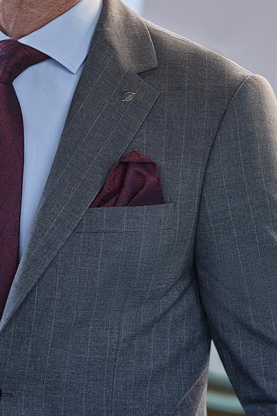 Füme Çizgili Mono Yaka Astarlı 6 Drop Slim Fit Dar Kesim Takım Elbise 1001245102