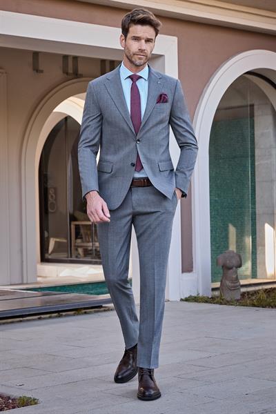 Füme Çizgili Mono Yaka Astarlı 6 Drop Slim Fit Dar Kesim Takım Elbise 1001245102