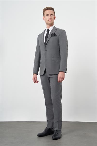 Füme Çizgili Mono Yaka Astarlı 6 Drop Slim Fit Dar Kesim Takım Elbise 1001245102