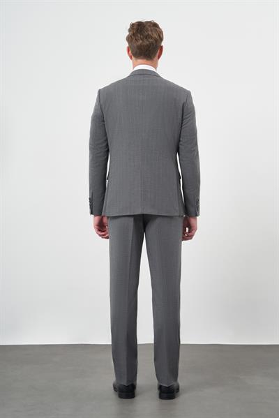 Füme Çizgili Mono Yaka Astarlı 6 Drop Slim Fit Dar Kesim Takım Elbise 1001245102