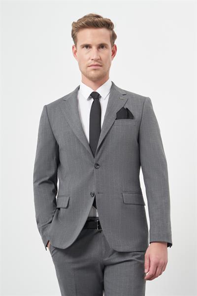 Füme Çizgili Mono Yaka Astarlı 6 Drop Slim Fit Dar Kesim Takım Elbise 1001245102