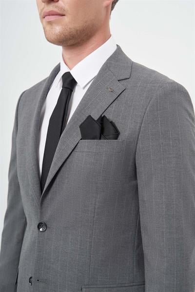 Füme Çizgili Mono Yaka Astarlı 6 Drop Slim Fit Dar Kesim Takım Elbise 1001245102