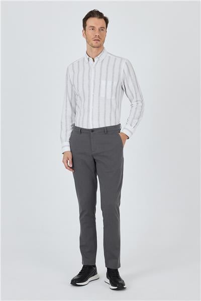 Füme Desenli Armürlü Yan Cep Düz Paça Comfort Fit Pamuklu Casual Chino Pantolon 1003250122