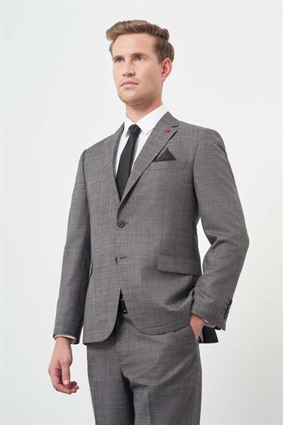 Füme Düz Flannel Mono Yaka Çift Yırtmaç 2 Düğme 4 Drop Comfort Fit Classic Takım Elbise 1001245163