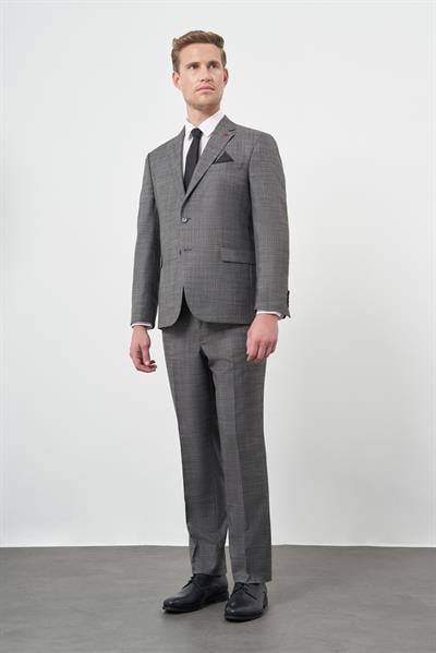 Füme Düz Flannel Mono Yaka Çift Yırtmaç 2 Düğme 4 Drop Comfort Fit Classic Takım Elbise 1001245163