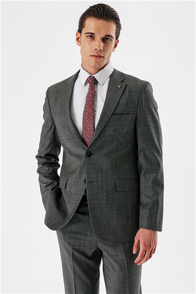 Füme Filafil Mono Yaka Yünlü Likralı 6 Drop Comfort Rahat Kesim Klasik Takım Elbise 1001240152