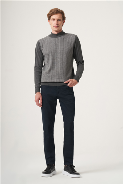 Füme-Gri Balıkçı Yaka Uzun Kol Örme Comfort Fit Pamuklu Kazak 1012265152
