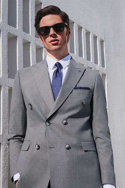 Füme-Gri Kırlangıç Yaka Kruvaze 6 Drop Slim Fit Tam Astar Esnek Takım Elbise 1001260173