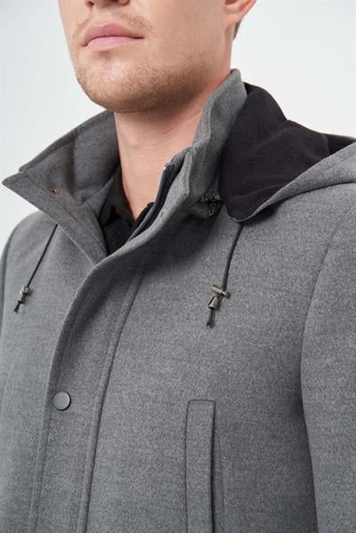 Füme Kaşe Dik Yaka Astarlı Slim Fit Dar Kesim Klasik Kaban 1008245272