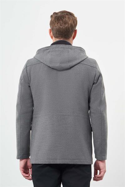 Füme Kaşe Dik Yaka Astarlı Slim Fit Dar Kesim Klasik Kaban 1008245272