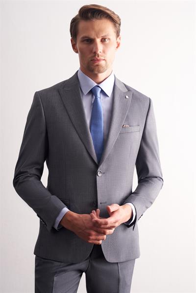 Füme Kırlangıç Yaka Kendinden Desenli Esnek Bel Slim Fit 6 Drop Takım Elbise 1001255168
