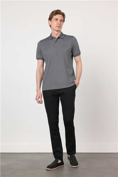 Füme Polo Yaka Kısa Kol Cepsiz Comfort Fit Pamuklu Tişört 1011260153