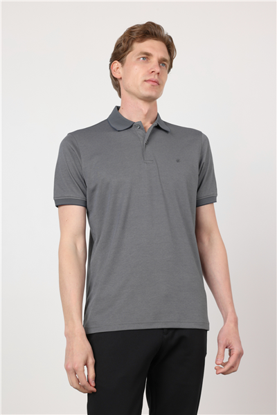 Füme Polo Yaka Kısa Kol Cepsiz Comfort Fit Pamuklu Tişört 1011260153