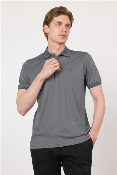 Füme Polo Yaka Kısa Kol Cepsiz Comfort Fit Pamuklu Tişört 1011260153