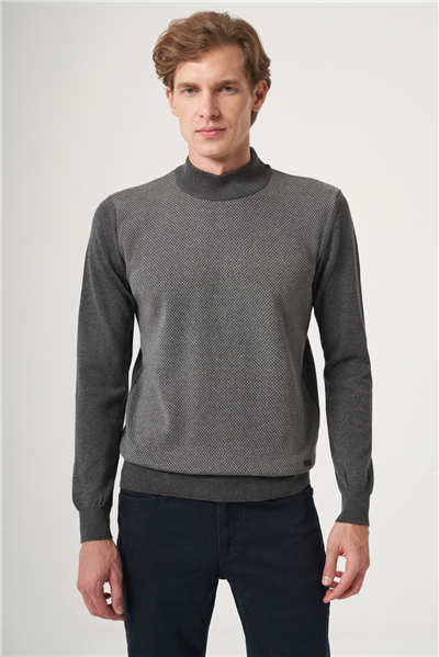 Füme Polo Yaka Uzun Kol Örme Comfort Fit Pamuklu Kazak 1012265150