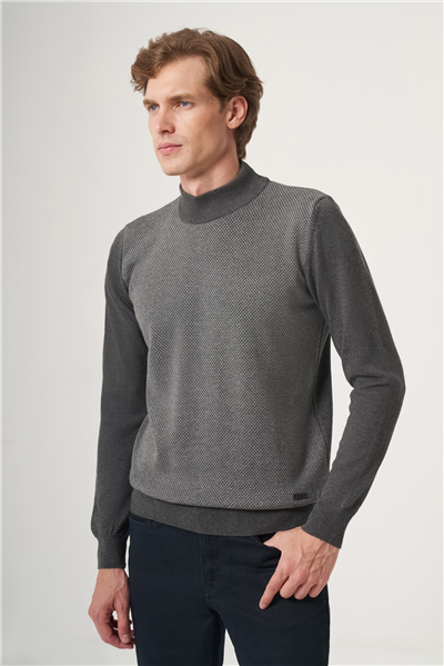 Füme Polo Yaka Uzun Kol Örme Comfort Fit Pamuklu Kazak 1012265150