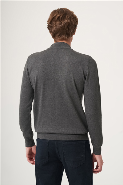 Füme Polo Yaka Uzun Kol Örme Comfort Fit Pamuklu Kazak 1012265150