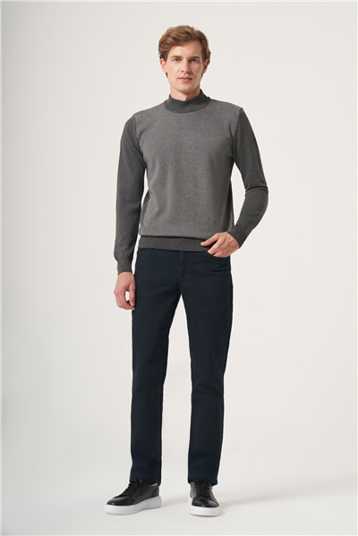 Füme Polo Yaka Uzun Kol Örme Comfort Fit Pamuklu Kazak 1012265150