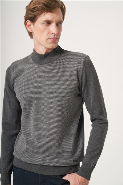 Füme Polo Yaka Uzun Kol Örme Comfort Fit Pamuklu Kazak 1012265150