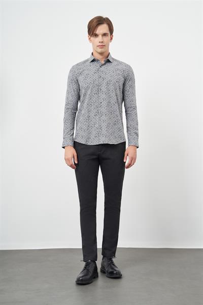 Füme Uzun Kol Yarım İtalyan Yaka Cepsiz Pamuklu Classic Slim Fit Gömlek 1004245222