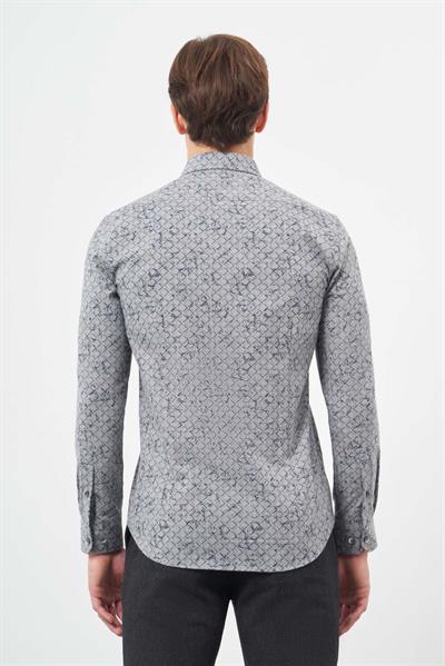 Füme Uzun Kol Yarım İtalyan Yaka Cepsiz Pamuklu Classic Slim Fit Gömlek 1004245222