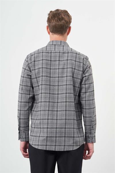 Füme Uzun Kol Ekose Desen Gabardin Sert Yaka Cepli Pamuklu Classic Comfort Fit Gömlek 1004245170