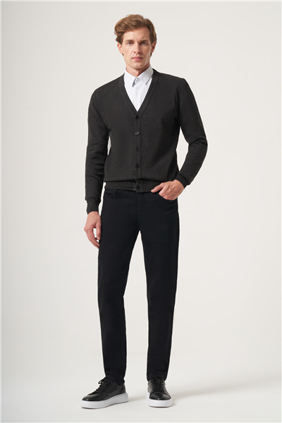 Füme V Yaka Uzun Kol Örme Comfort Fit Pamuklu Hırka Triko 1012265016
